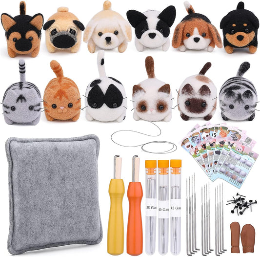 Mayboos Needle Felting Kit, 12 Pieces Doll Making Wool Needle Felting Starter Kit with Instruction, Felting Foam Mat and DIY Needle Felting Supply for DIY Craft Animal Home Decoration