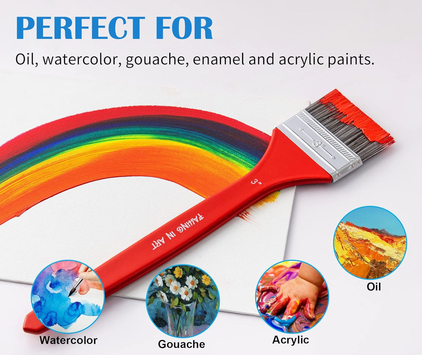 Falling in Art Flat Paddle Paint Brush with Long Handle, Large Scale Brush for Oil and Acrylic Paints, 4 Inch