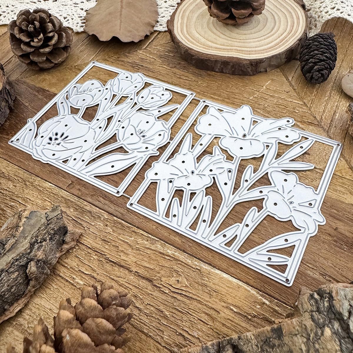 Lapoo Flowers Metal Cutting Die for Scrapbooking - Durable, Cut Stencils for DIY Scrapbook Photo Album Decorative Paper Card, Card Making Supplies, Embossing (Two Peony Flower Frames 6.1 x 3.1 in)