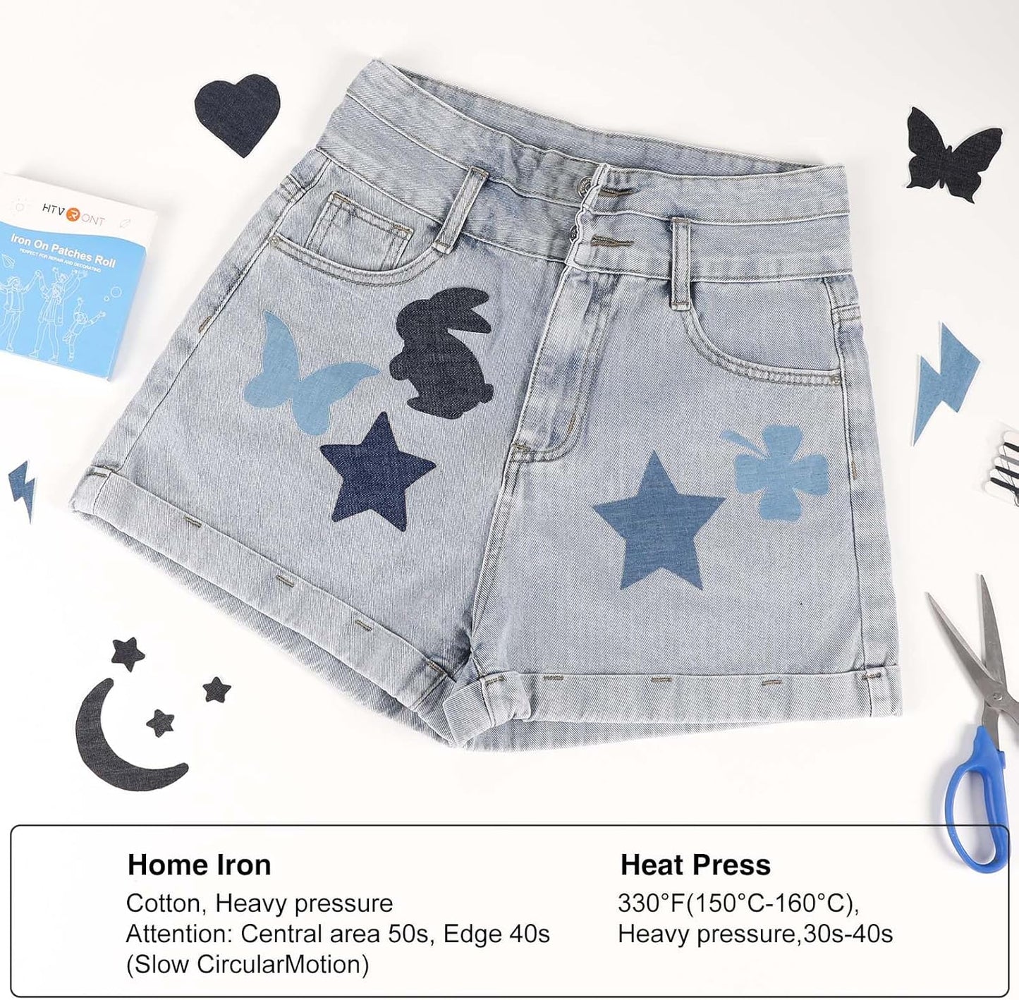 HTVRONT Iron on Patches for Clothing Repair - 20PCS 100% Cotton Denim Patches for Jeans Kit, 4-1/4" by 3-3/4" Iron on for Jeans Repairing 4 Shades Jean Patches