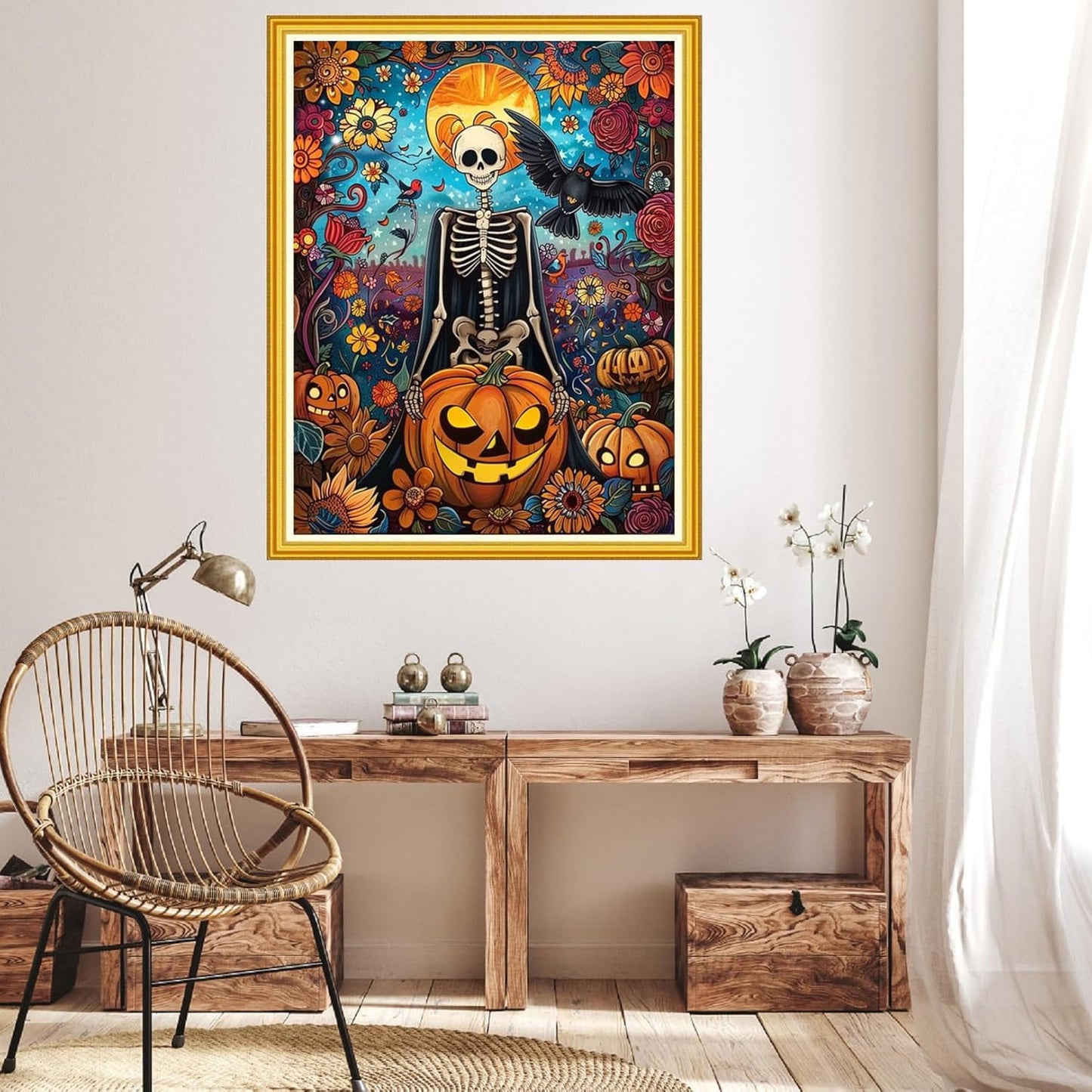 Hopeart Stamped Cross Stitch Kits for Beginner Embroidery Kits for Beginners Adults DIY 11CT Cross Stitch Patterns Needlepoint Kits Crossstitching Kits-Magic Skull 16x20 inch