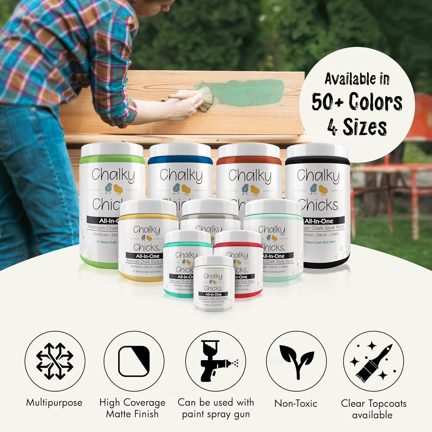 Chalky Chicks All-in-One Chalk Paint for Furniture or Cabinet - 8 Fl Oz - Matte Finish Salt Flats (Off White) for Metal, Wood Furniture Paint - No Sanding All-in-One for Home Decor & Crafts, USA Made