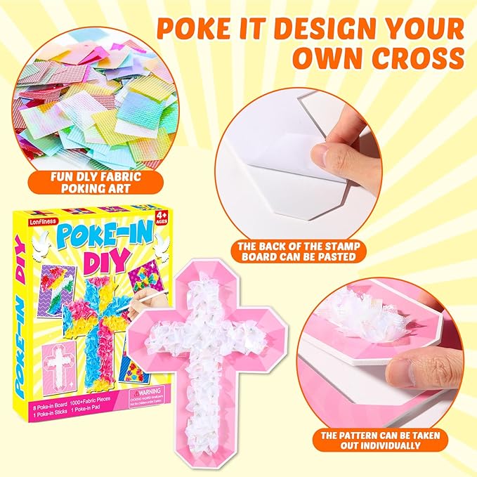 8PCS Poke-in Craft and Art Kit Religious Cross Themed No-Mess Fabric Sewing Art Puzzle Puncture Painting Christian Sunday School VBS Creative Activity Game Birthday Party