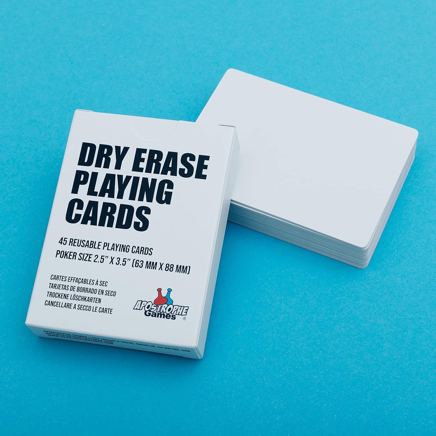 Dry Erase Blank Playing Cards w/Box, Poker Size - 2.5" x 3.5", 45 Reusable Cards, Flashcards, Board Game & Note Cards