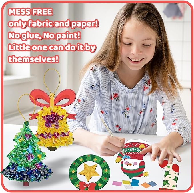 ATFUNSHOP Christmas Crafts for Kids Poke in Art No Mess Toy DIY Chrismas Ornaments for Boys and Girls Ages 4 5 6 7 8 9 10, Activity Kit Christmas Gifts, Xmas Party Favors Toys & Games