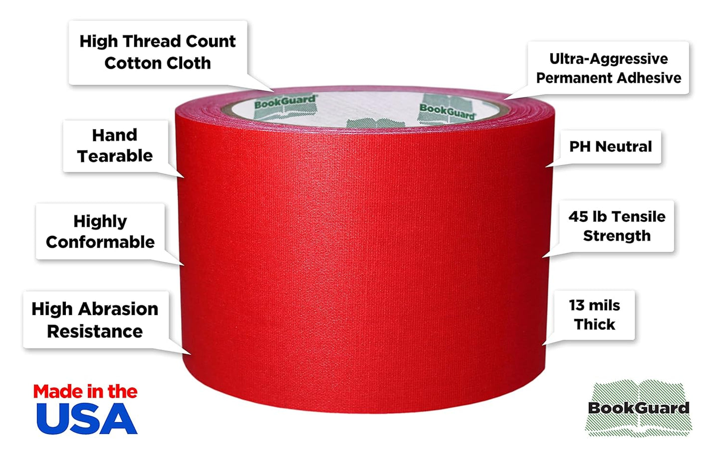 BookGuard 3 inch Premium Bookbinding Repair Cloth Tape, 15 Yard Roll, Red