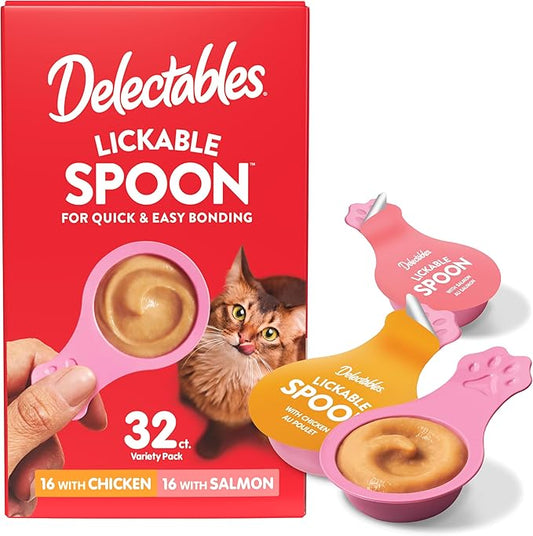 Hartz Delectables Lickable Spoon Handheld Wet Cat Treats Made with Real Chicken & Salmon, Quick & Easy Creamy Puree, Mess Free, Grain-Free, No Added Fillers, No by-Products, Variety Pack, 32ct