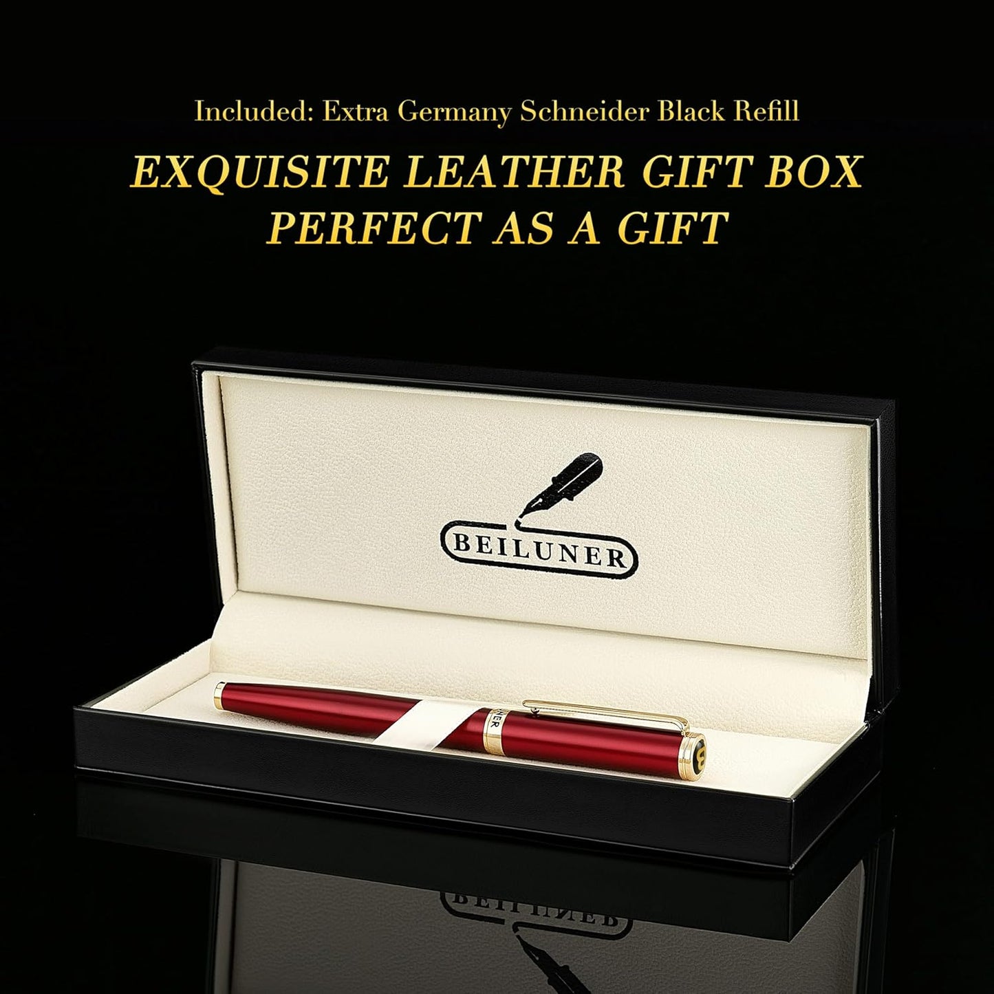 BEILUNER Luxury Rollerball Pen,24K Gold Trim,Noble and Elegant Designs,Schneider Ink Refill, Best Roller Ball Pen Gift Set for Men & Women, Professional, Executive Office, Nice Pens