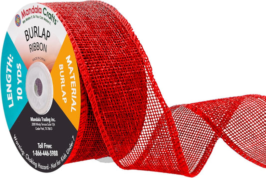 Mandala Crafts Red Burlap Ribbon 1.5 Inches Wide Jute Ribbons for Crafts - 20 Yds Roll Rustic Burlap Wrap Trim Ribbons for Wreaths Bows Wedding Party Decoration
