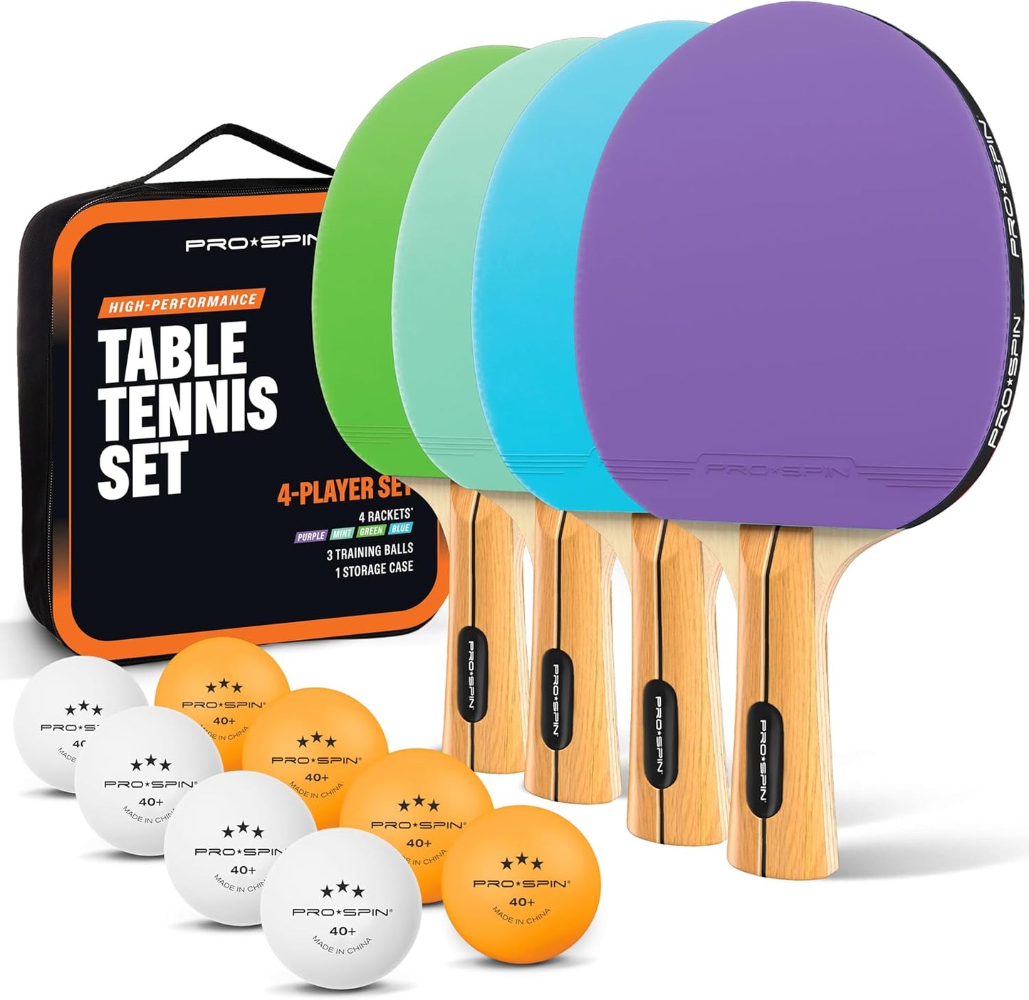 PRO SPIN Ping Pong Paddles - High-Performance Set with Premium Table Tennis Rackets, 3-Star Ping Pong Balls, Compact Storage Case | Professional Quality Ping Pong Paddle Set | Indoor & Outdoor Games