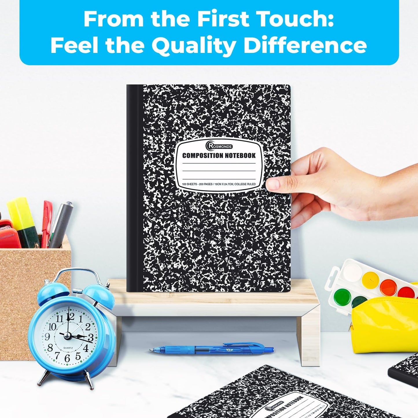 Rosmonde 50 Pack Bulk Composition Notebooks College Ruled, 200 Pages (100 Sheets), 9-3/4 x 7-1/2, Black Marble Hard Cover, Bulk School Supplies, Bulk Notebooks for School, Bulk College Ruled Notebook