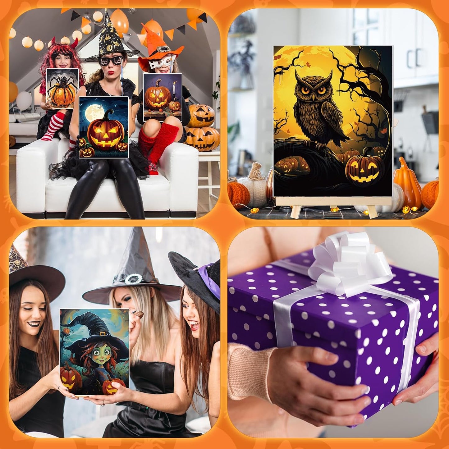 Zhanmai 12 Pack Pre Drawn Canvas for Painting Sip and Paint Kit 8" x 10" Paint Party Set Canvas Painting Pre Printed Canvases for Party Favor DIY Virtual Adult's Date Night(Halloween Pumpkin)