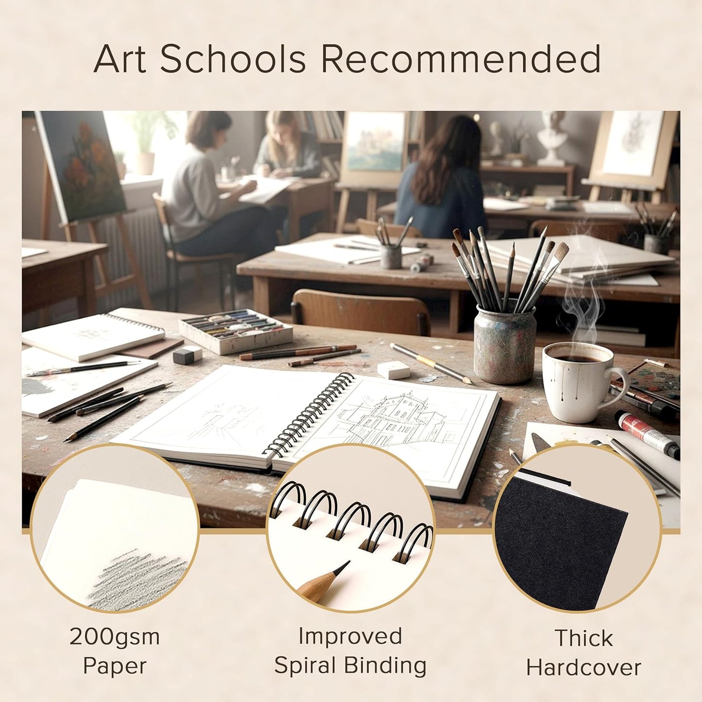 Artist’s Sketchbook Hardcover – 200GSM Very Thick Paper – Large, Spiral Sketch Book for Drawing and Mixed Media – Sketch Pad, Art Book - 11.4 x16.5, 40 Sheets / 80 Pages