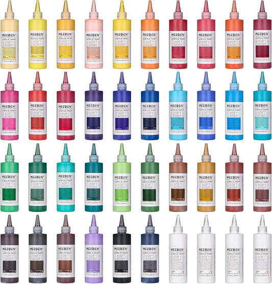 MEEDEN Soft Body Acrylic Paints Set: Matte Finish 40 Colors x 250ml/8.45oz Fluid Acrylic Paints for Art Painting on Canvas Wood & Glass for Students Adults Artists