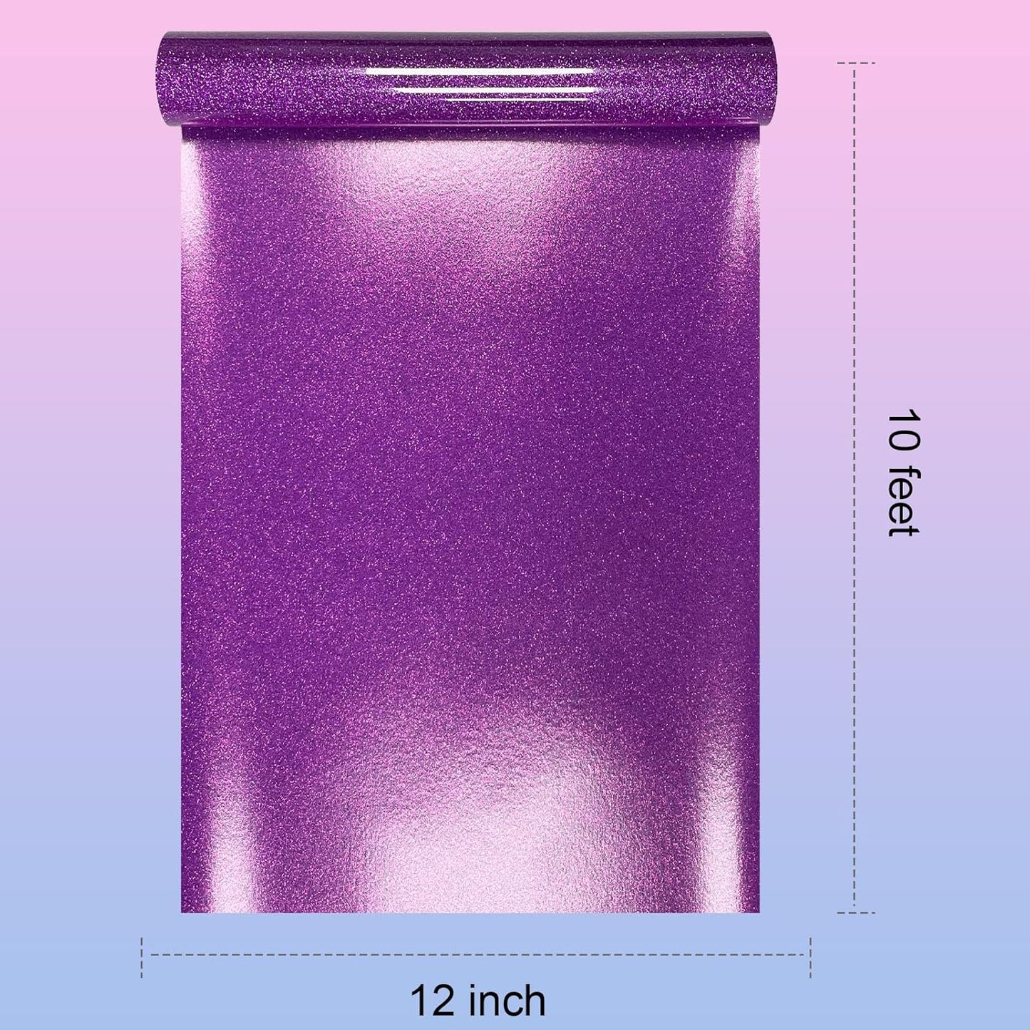 Glitter HTV Heat Transfer Vinyl Rolls- 12" x 10ft. Glitter Iron on Vinyl for DIY T-Shirts, Glitter for All Cutters, Heat Transfer Vinyl (Purple)