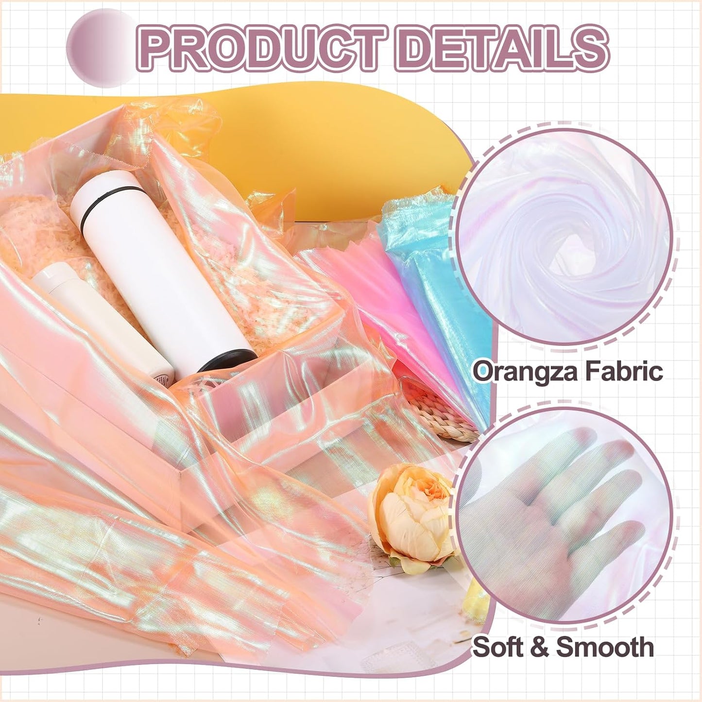 MECCANIXITY Iridescent Sheer Organza Fabric, 2 Yards x 59 Inches Solid Laser Holographic Shiny Fabric Organza Cloth for Wedding, Curtains, Costume, Photo Background, White