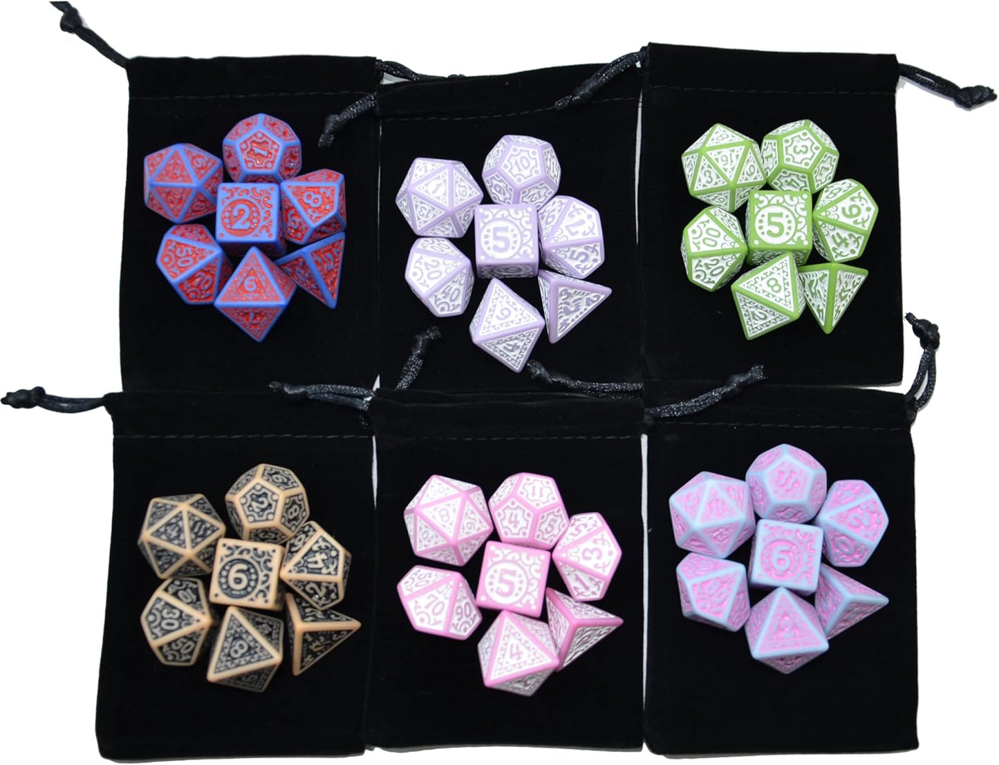 SmartDealsPro Retro Polyhedral Dice Sets with Pouches for D&D DND RPG MTG Dungeon and Dragons Table Board Roll Playing Games D4 D6 D8 D10 D% D12 D20