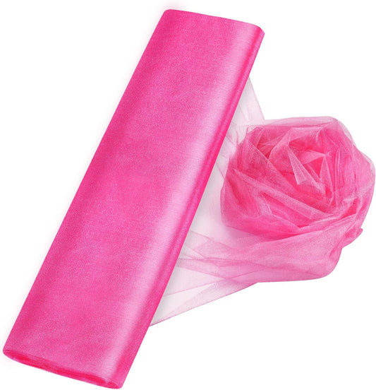 Crystal Organza Tulle Sheer Fabric Backdrop Curtains for Wedding Baby Shower Birthday Party Event Decor, 19” by 30 Yard (Pink)
