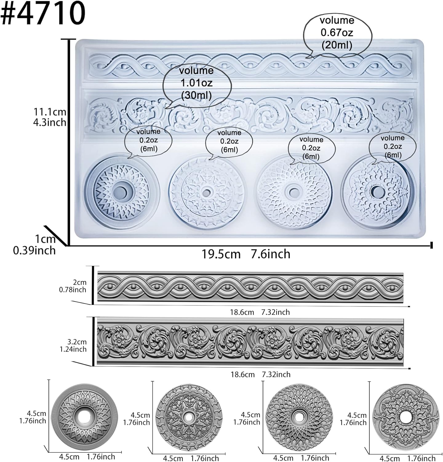 Art Mold for Polyclay Air Dry Clay Plaster, Trimmings and Medallion
