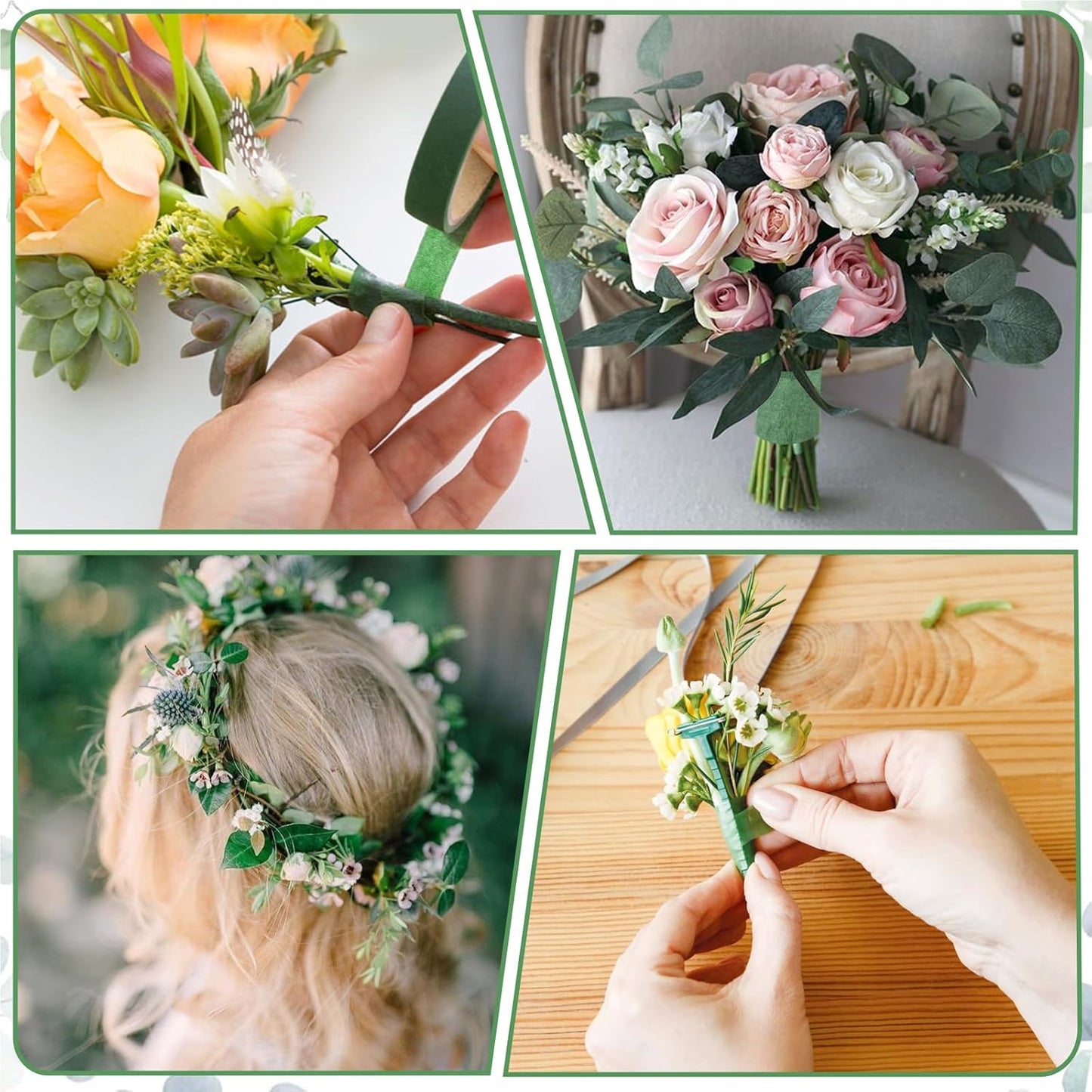 Phinus 9 Rolls Floral Tape, 1/2 Inch x 30 Yard Flower Tape, Green Floral Tape for Floral Crafts Supply, Bouquet Stem Wrapping, Wedding Bouquet (Green)