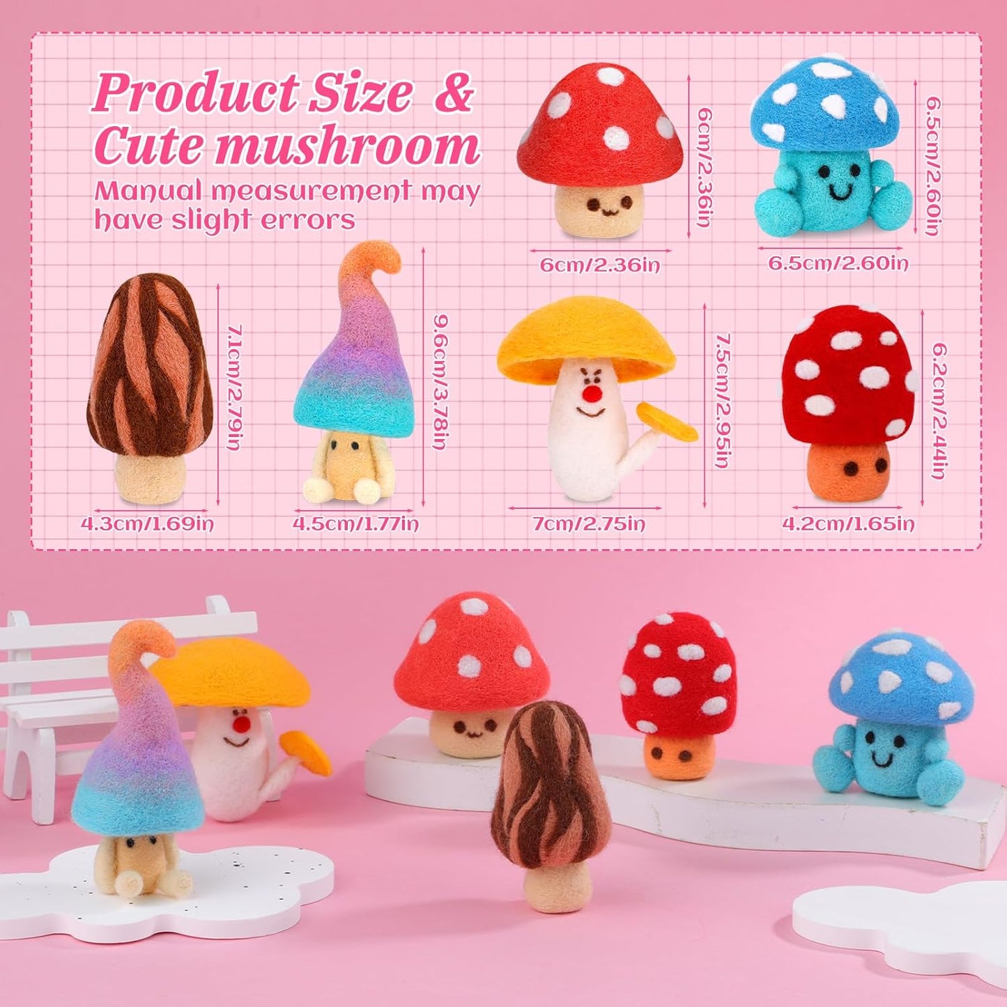 UOOU Needle Felting Kit,Mushroom Needle Felting Beginners Kit,Needle Felting Supplies,Wool Roving,Instruction Manual,Wool Felting Kit for DIY Craft Decoration