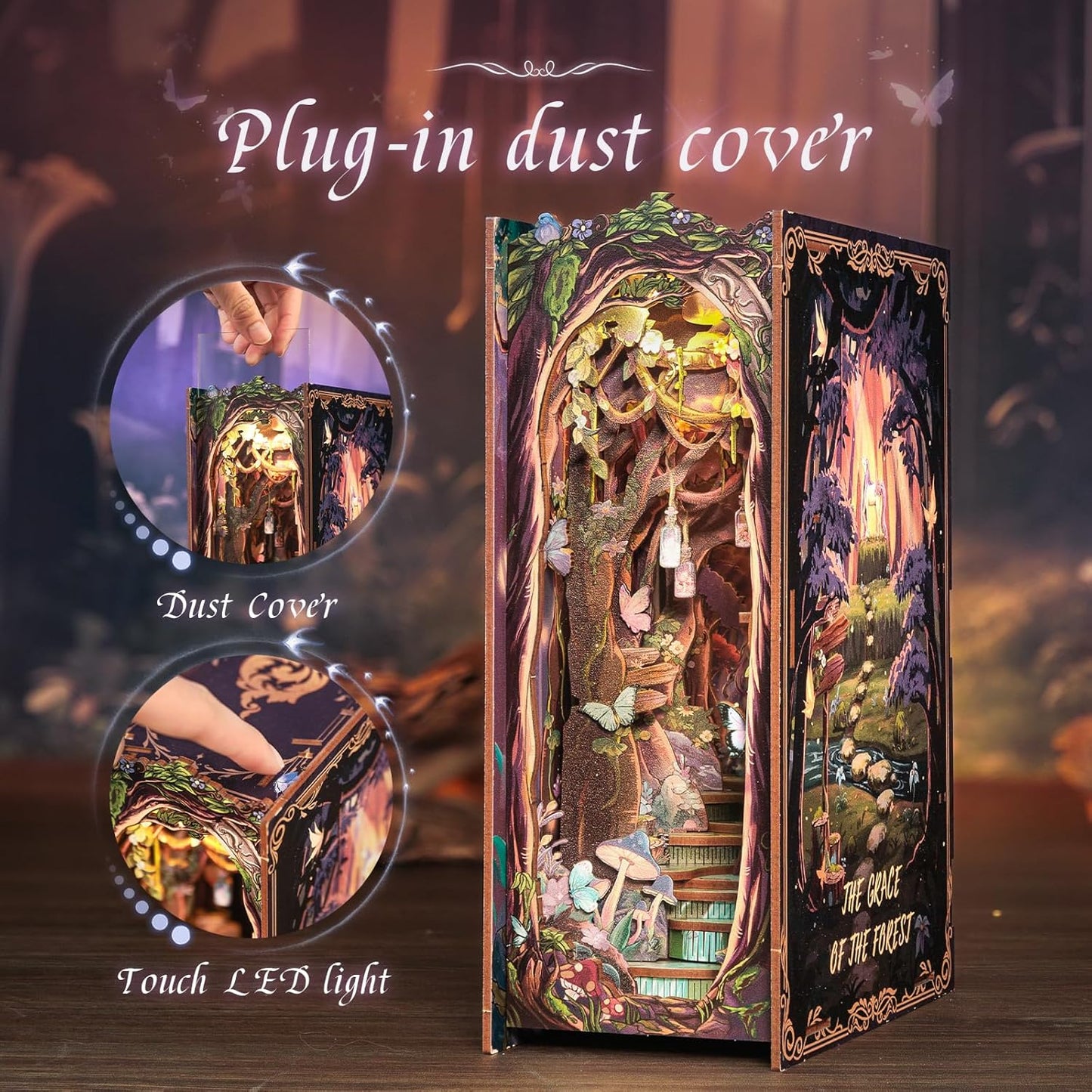 CUTEBEE Book Nook Kit - DIY Miniature House Dollhouse Kit for Adults and Teens, Booknook Tiny House Bookshelf Decor 3D Wooden Puzzle, Gifts for Family, Friends (The Grace of The Forest)