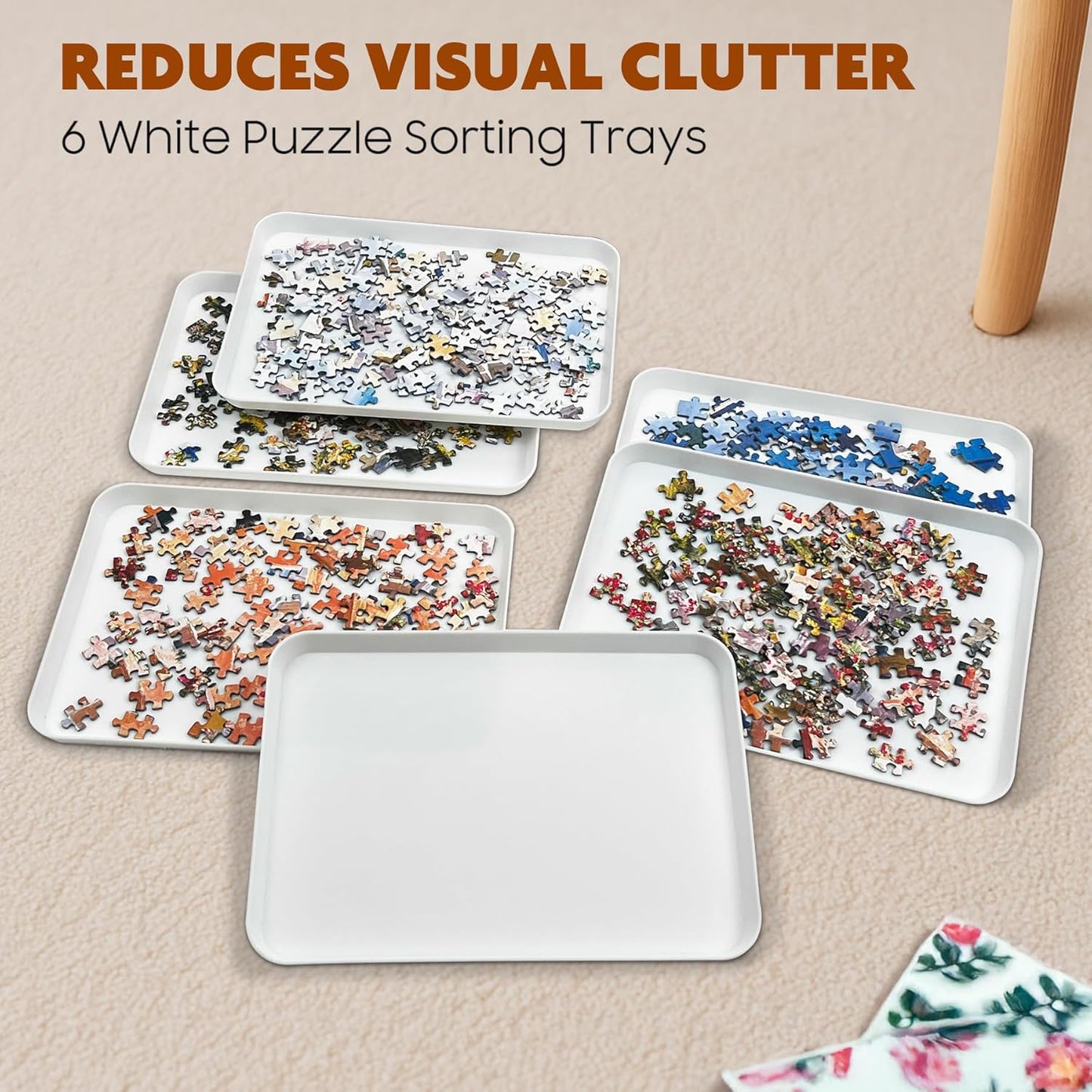 11.5 x 8.3 in Puzzle Sorting Trays Stackable, 6-Pack Puzzle Piece Sorter Trays for 1000/1500/2000 Pieces