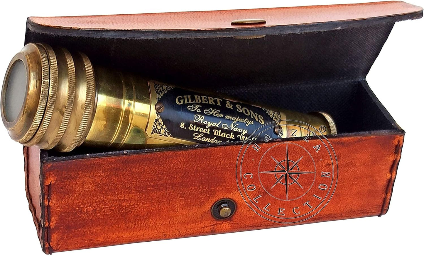 Gilbert & Sons Antique Brass Kaleidoscope Engraved Nautical Kids Gift with Leather Case Educational Gift Vintage Decor Collection
