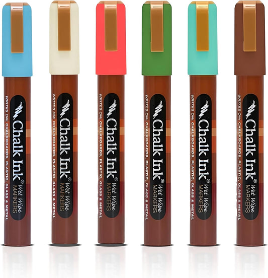 Chalk Ink Chisel Tip Wet Wipe Chalk Markers (Maui Surf, 6mm, 6 Pack)