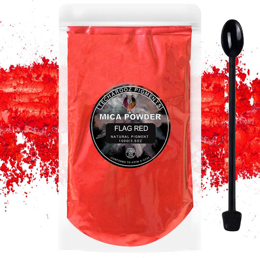 Flag RED Mica Powder for Epoxy Resin 100g / 3.5oz. Sealed Bag - TECHAROOZ 2 Tone Resin Dye Color Pigment Powder for Lip Gloss, Nails, Colorant for Slime Bath Bombs Soap Making & Polymer Clay