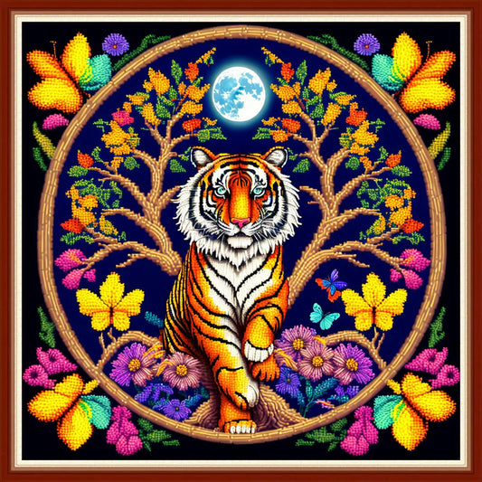 Dimensean Stamped Cross Stitch Kits Full Range of Embroidery Patterns Starter Kits for Beginners Adult or Kids DIY Cross Stitches Needlepoint Kits 11CT-Tiger Wreath 17.7x17.7 inch