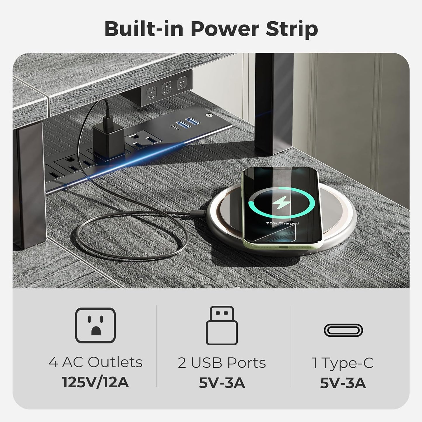 SUPERJARE 47 inch Reversible L Shaped Desk with LED Lights & Power Outlets, Computer Desk with Shelves & Monitor Stand, Gaming Desk with Drawer, Home Office Desk Corner Desk, Grey