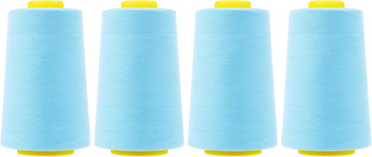 Mandala Crafts 4 Pack of Serger Threads Cones Spools - 40S/2 24000 Yards Polyester Baby Blue Threads for Sergers Machine and Overlock Quilting Sewing Machine