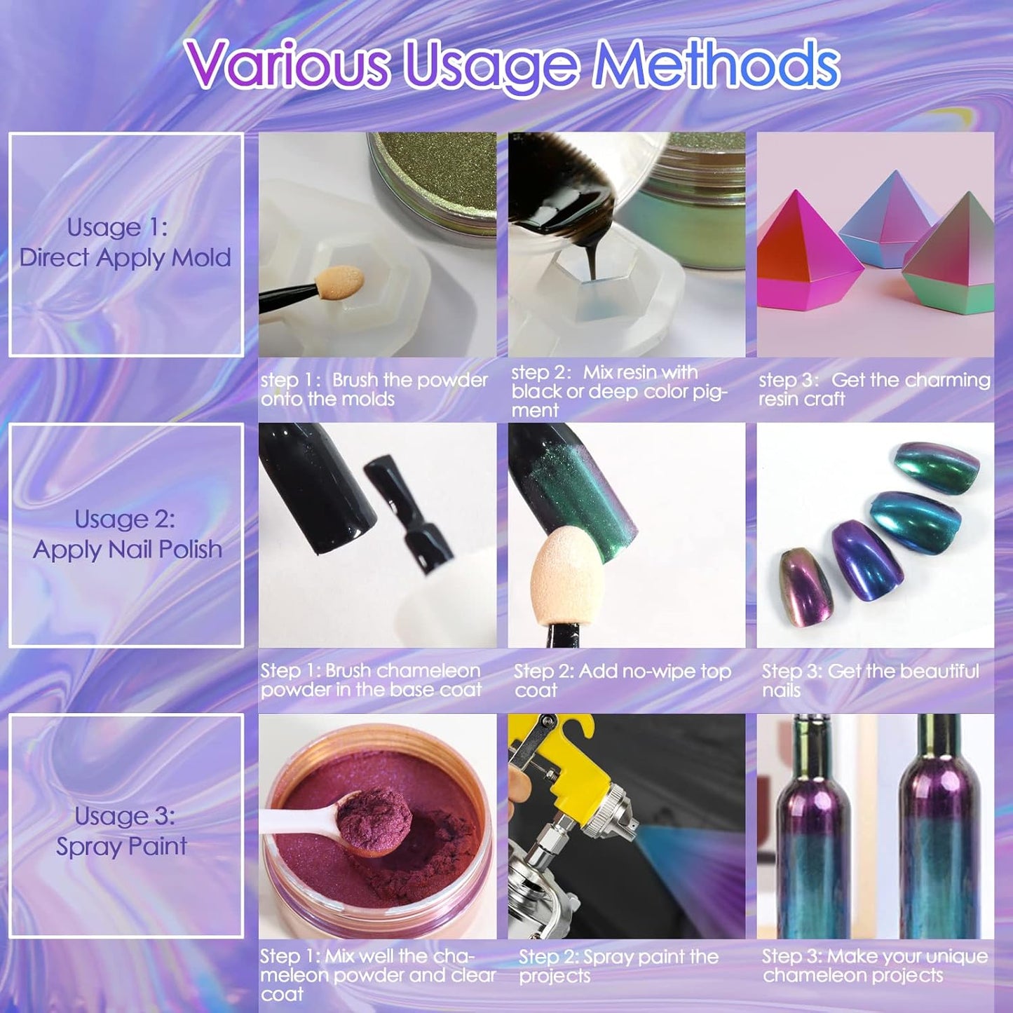 Ceya Highly Chameleon Mica Powder, 1.8oz/ 50g Jersey Devil Chrome Powder, Cosmetic Grade Pearlescent Effect Color Shift Pigment for Epoxy Resin, Makeup, Nail Polish, Soap Dye, Candle Making, Slime