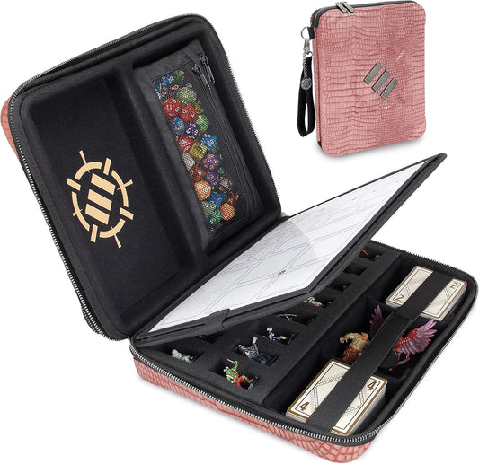 ENHANCE RPG Organizer Case - DnD Binder with Built-in Character Sheet Holder and Erasable Scribe Panel, Dice Rolling Area, Removable Pen Pouch, Miniature Foam Tray, Wrist Strap