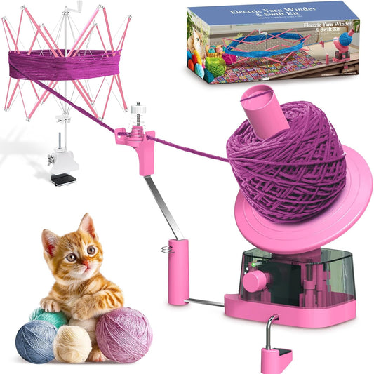 Yarn Winder and Swift, Electric Yarn Ball Winder & Swift Combo for Crocheting, Efficiently Cake with Strong Tension Adjustable Speed Up to 13 oz, Yarn Spinner Wool for Knitting Enthusiast (Pink)