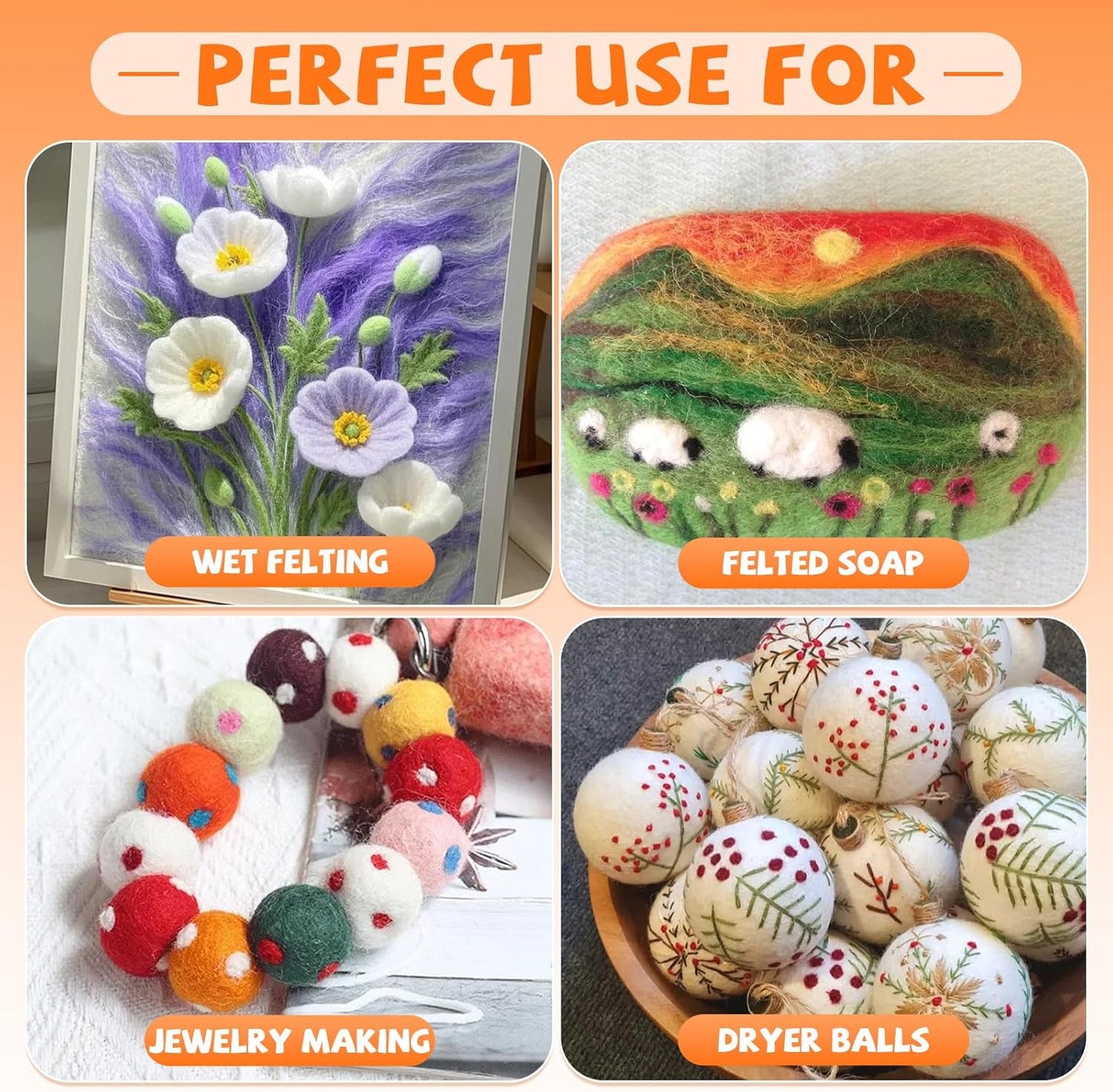 Mayboos 72 Pcs 7.6 oz Needle Felting Wool, 24 Colors Wool Roving Yarn, Fiber Wool Roving for DIY Hand Spinning Needle Felting Wool Craft 3g/Pack