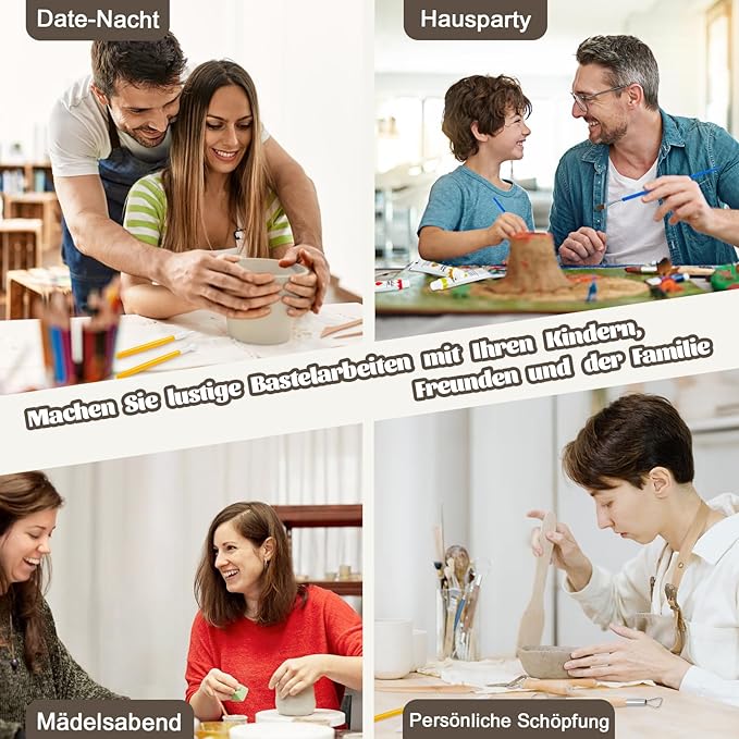 Anpro Craft Air Dry Clay Kit for Adults - Ultimate Beginners Pottery Kit with Clay, Tools, Paints, Brushes & Varnish | DIY Craft Kit for Home