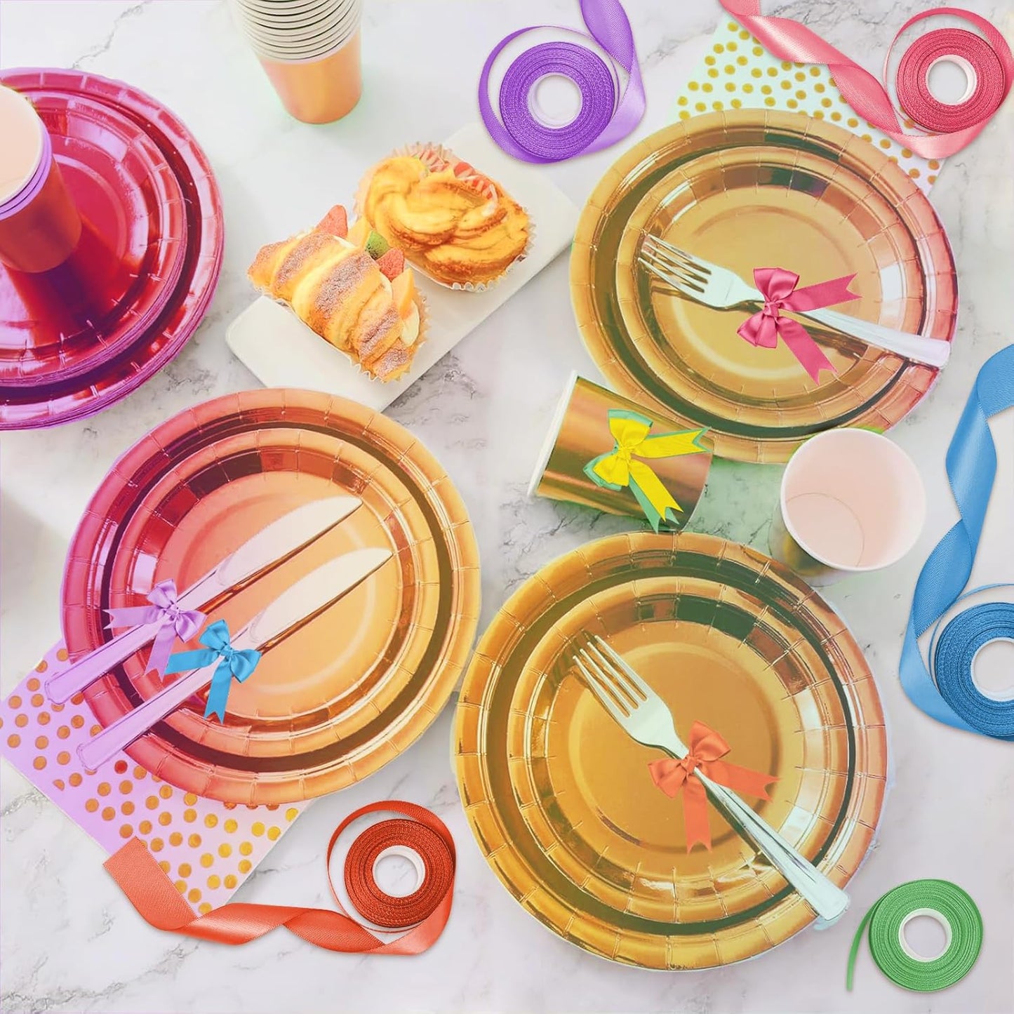 1 Inch Rainbow Satin Ribbons for Crafts, 6 Rolls Single-Faced Rainbow Assorted Ribbons for Gift Wrapping Flower Bouquet Wedding Invitations Bridal Shower Hair Bows Garland Party Decor