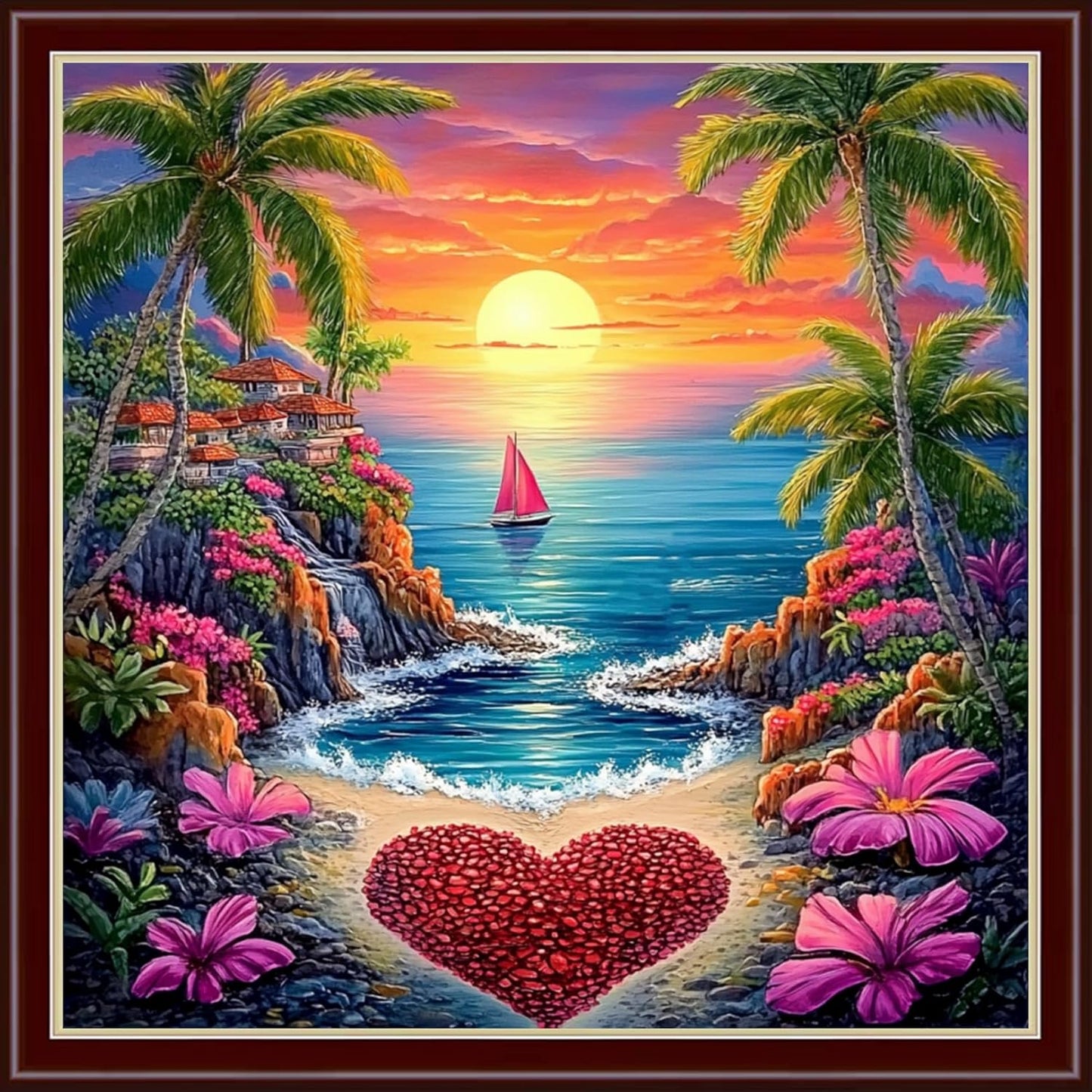 Dimensean Stamped Cross Stitch Kits Full Range of Embroidery Patterns Starter Kits for Beginners Adult or Kids DIY Cross Stitches Needlepoint Kits 11CT-Seaside Love 18x18 inch