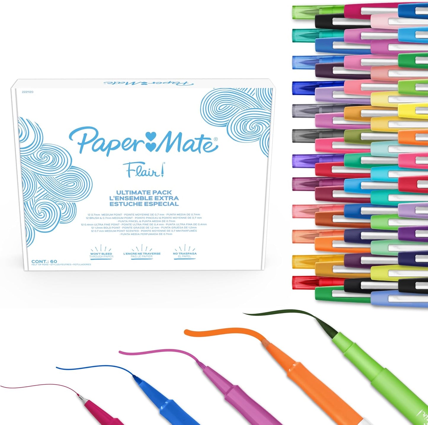 Paper Mate Flair Felt Tip Pens Ultimate Pack, Features 5 Different Types of Pens, Assorted Colors, 60 Count