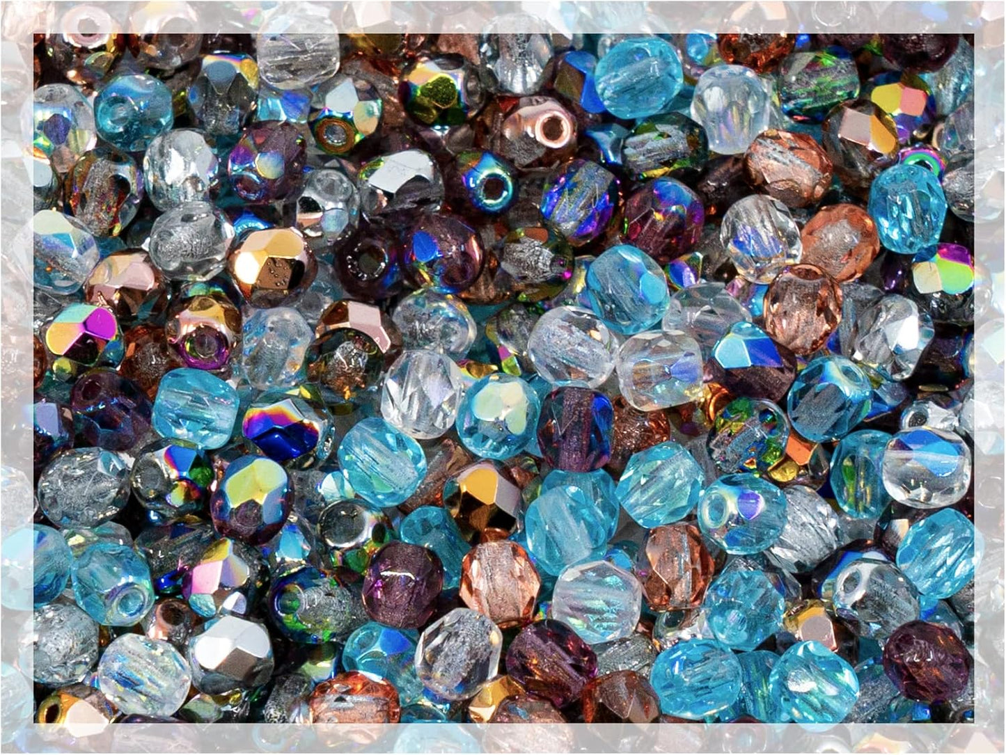 0.88oz (Approx. 300 pcs) Faceted Fire Polished Round Glass Beads 4mm (0.16in), Czech Republic Bohemian Glass Transparent Mix