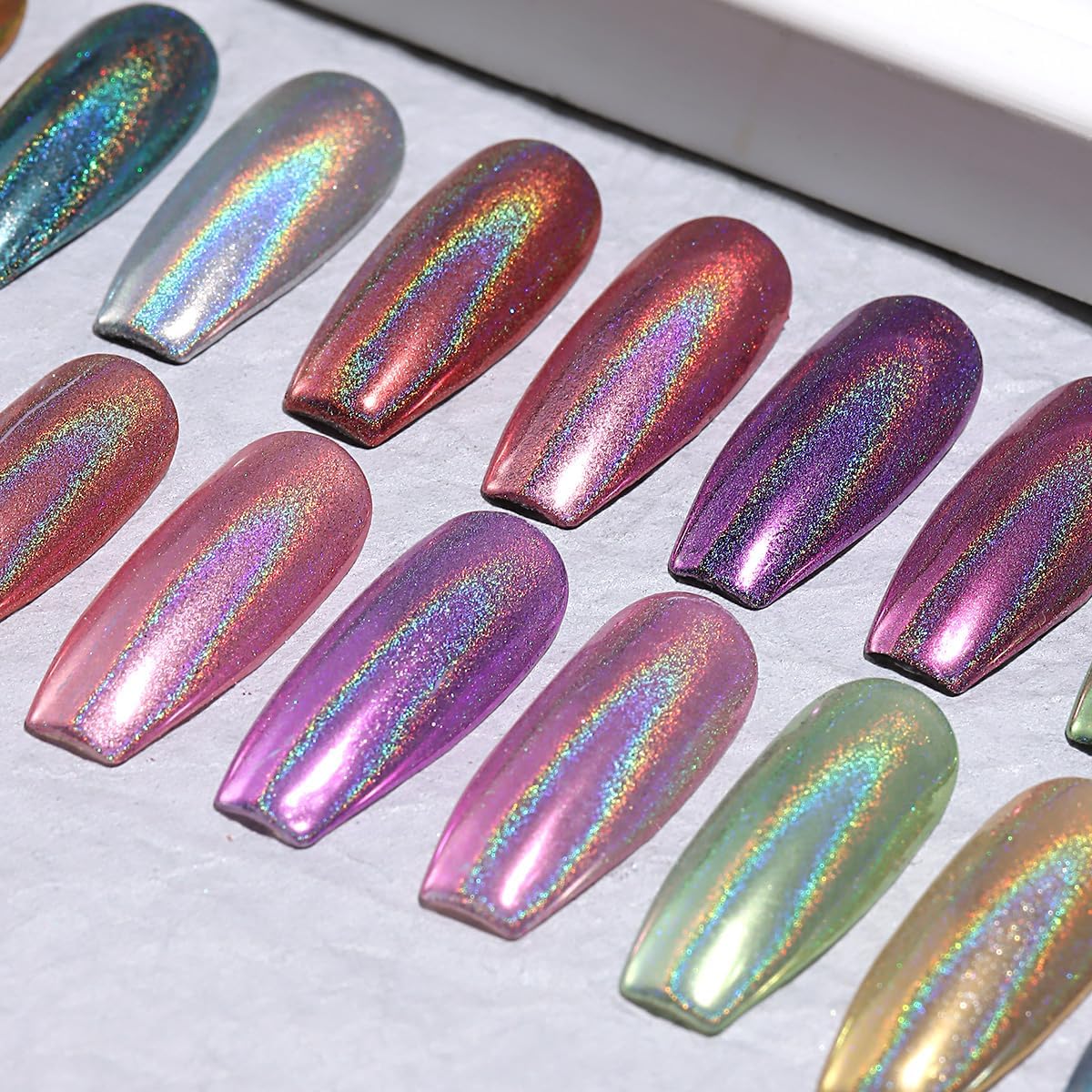 10 Colors Holographic Nail Powder, Holo Aurora Iridescent Metallic Mirror Laser Effect Chrome Pigment Glitter Dust for Salon Home Nail Art DIY Decorations
