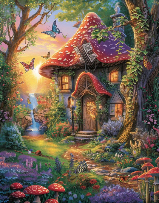 Art Crafts 14ct Counted Cross Stitch Patterns Kits Mushroom House Butterflies Printed Stamped Cross Stitch Kits for Adults Needlepoint Kits (Mushroom House Butterflies)