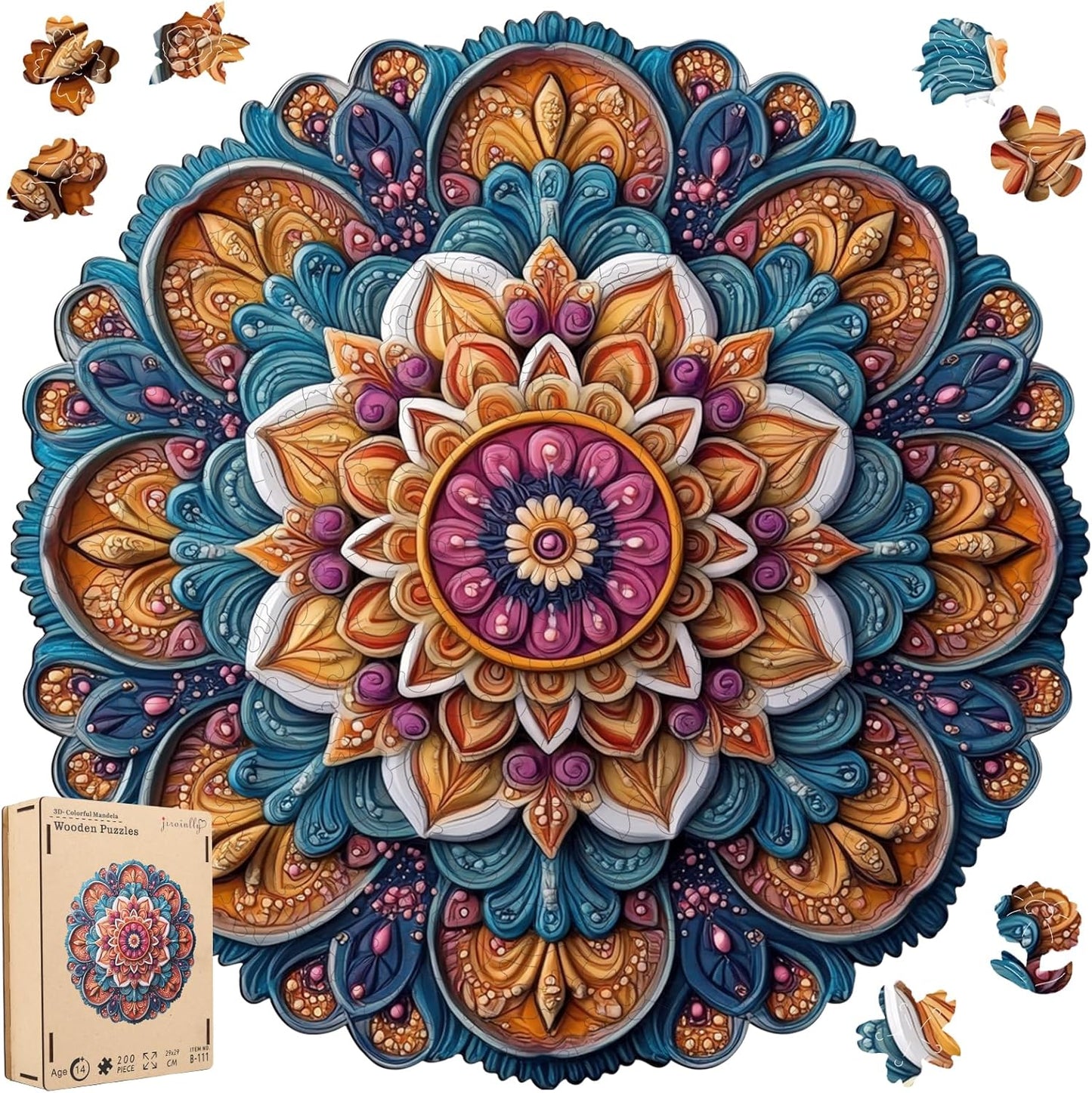 Wooden Jigsaw Puzzles - Mandala Wooden Puzzles for Adults, 500 Pcs King Size 16.7'' x 16.7'', Luxurious Shaped Wood Puzzle, Beautiful Package, Best Gift for Adults and Kids, Family Game