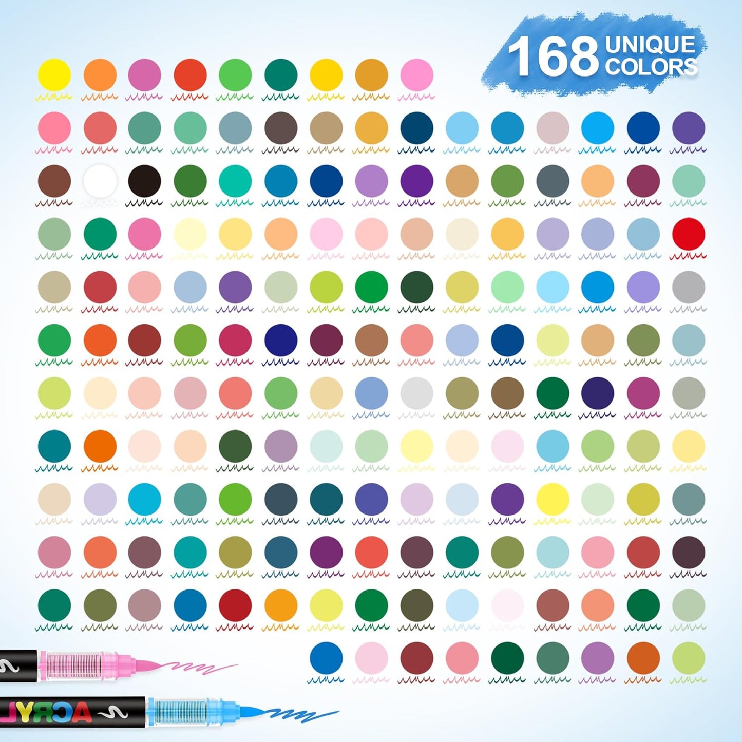 Guangna 168 Acrylic Paint Markers, Brush Tip Acrylic Paint Pens, Quick-Drying Waterproof Ink, for Rock Painting Plastic Wood Canvas Glass Ceramic Metal Art Crafts Supplies Gift