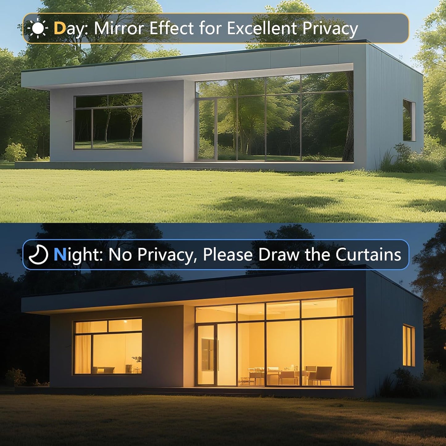 LEMON CLOUD One Way Window Privacy Film See Out Not in Reflective Mirror UV Window Cling Sun Blocking Heat Control Glare Control with Tools,45.2 Inch x 78.7 Inch