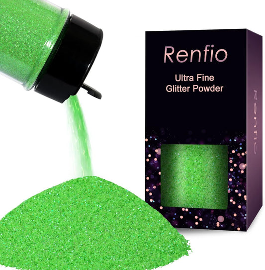 Renfio Iridescent Ultra Fine Glitter Powder Resin Supplies Glitters 1.94 Oz (55g) PET Flake Crafts Sequins 1/128" 0.008" 0.2mm Epoxy Chips Flakes for Tumblers Slime Painting - Light Green