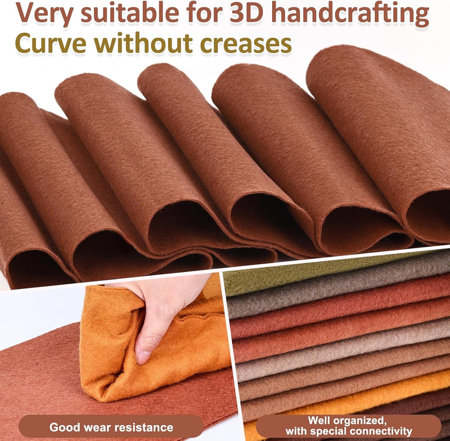 XSEINO 13 Rolls 8"x35" 1.4mm Thick Soft Felt Fabric Sheet 13 Assorted Dark Brown Series Colors Felt Pack for DIY Craft Sewing Squares Nonwoven Patchwork