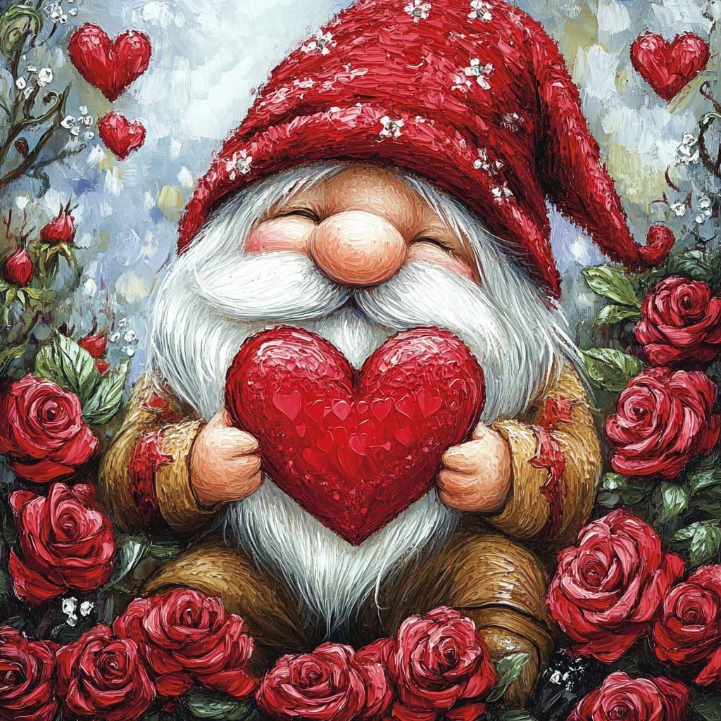 Moohue 14ct Counted Stamped Cross Stitch Kits for Adults Love Gnome Roses Printed Cross Stitch Patterns Art Crafts Cross Stitch Supplies (Love Gnome)